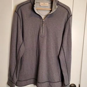 Tommy Bahama Sweater Shirt Men's Medium Blue Gray Reversible 1/4 Zip Pullover